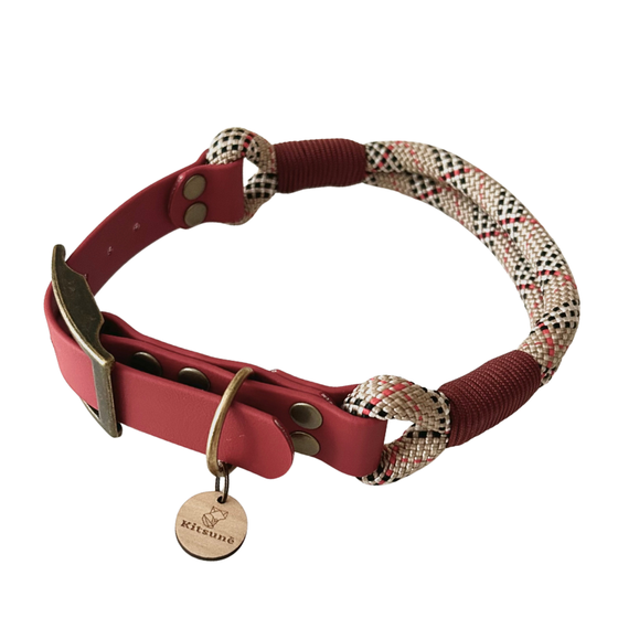 collier pour chien en biothane rouge et paracorde tartan