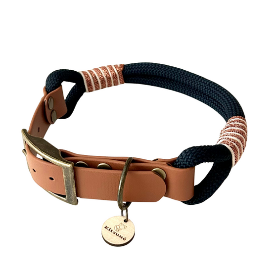 collier chien réglable biothane paracorde bleu marine