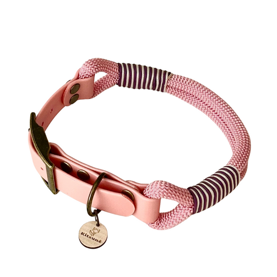 collier chien réglable biothane paracorde rose