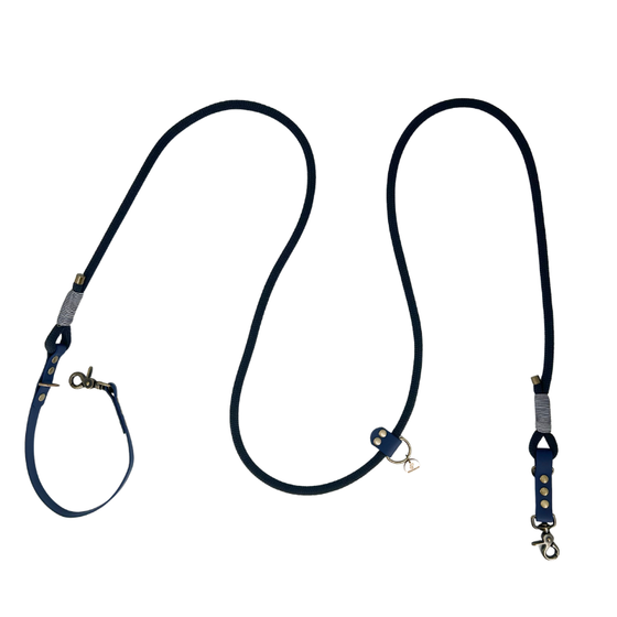 laisse 3 positions bleu marine made in France